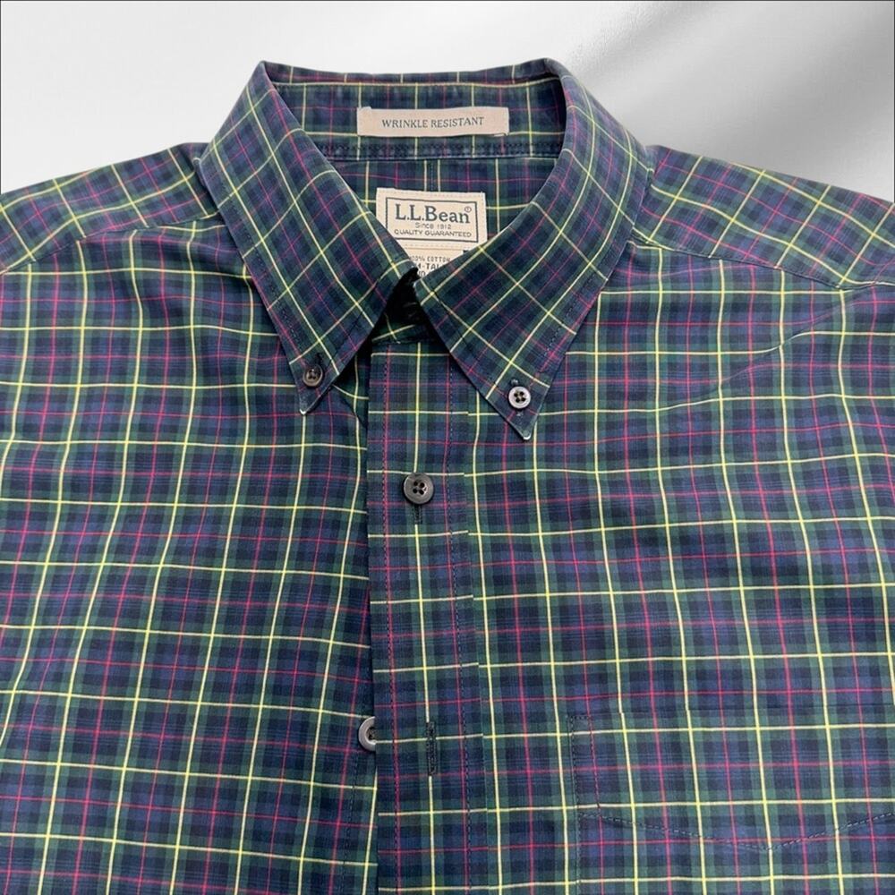 L.L. BEAN Men’s MEDIUM TALL Blue Plaid Dress Shirt